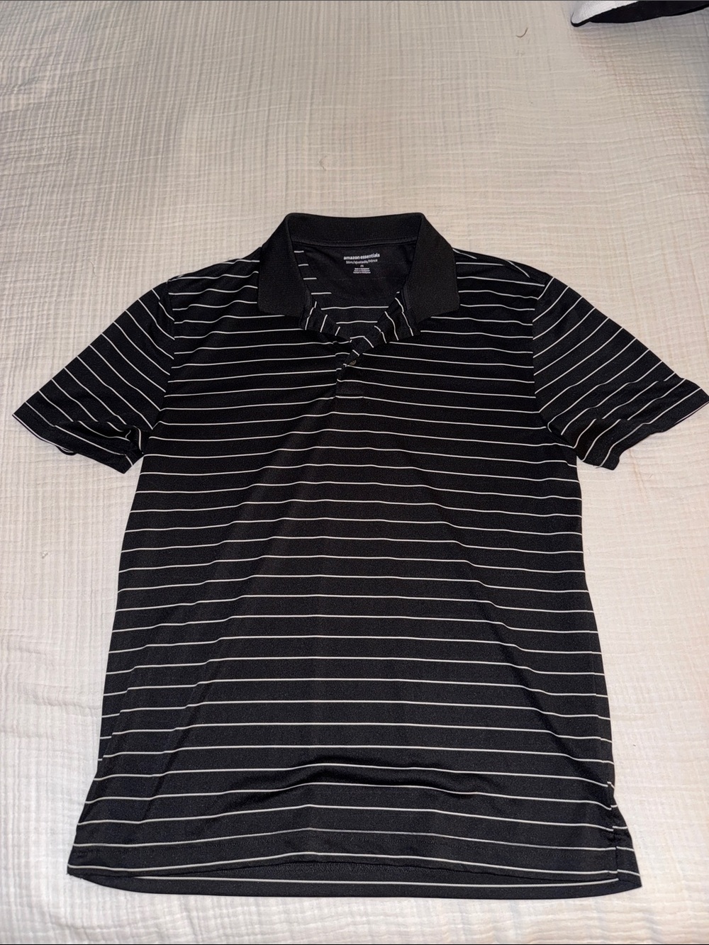 Amazon Essentials Black Polo with White Horizontal Stripes